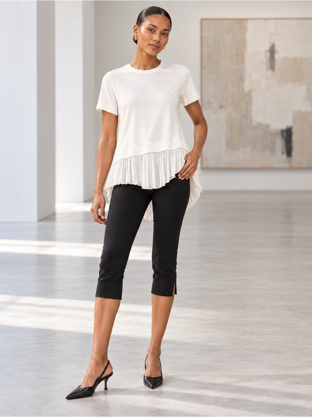 Banana Republic White Cotton Pleated Back Top Quiet Luxury Minimalist XS